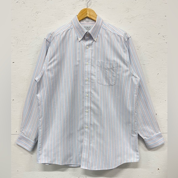 L.L. Bean Wrinkle-Free Oxford Cloth Shirt, Traditional Fit Stripe, Size 16-33 - Picture 1 of 10